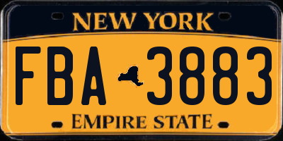 NY license plate FBA3883