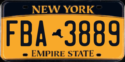 NY license plate FBA3889