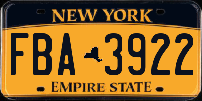 NY license plate FBA3922