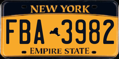 NY license plate FBA3982