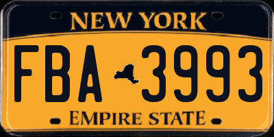 NY license plate FBA3993