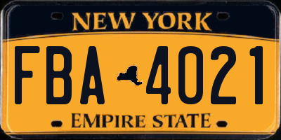 NY license plate FBA4021