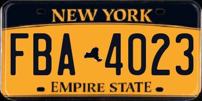 NY license plate FBA4023