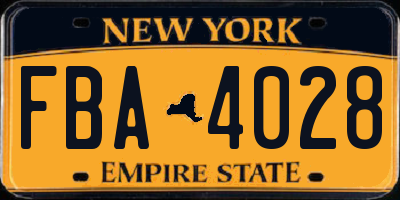 NY license plate FBA4028