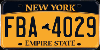 NY license plate FBA4029