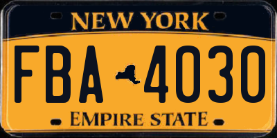 NY license plate FBA4030