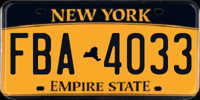 NY license plate FBA4033