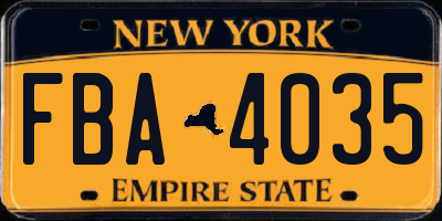 NY license plate FBA4035