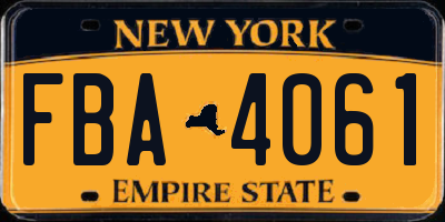 NY license plate FBA4061