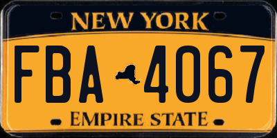 NY license plate FBA4067
