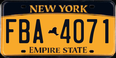 NY license plate FBA4071