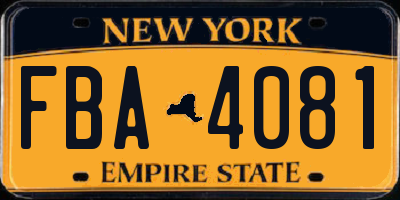 NY license plate FBA4081