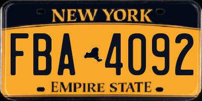 NY license plate FBA4092