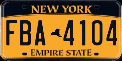 NY license plate FBA4104