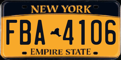 NY license plate FBA4106