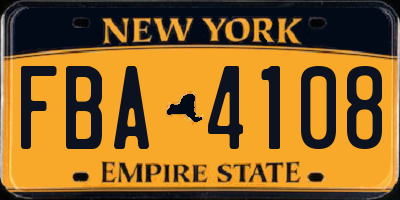 NY license plate FBA4108