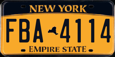 NY license plate FBA4114
