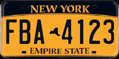 NY license plate FBA4123
