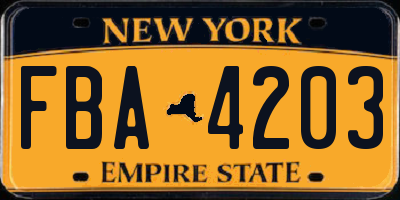 NY license plate FBA4203