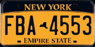 NY license plate FBA4553