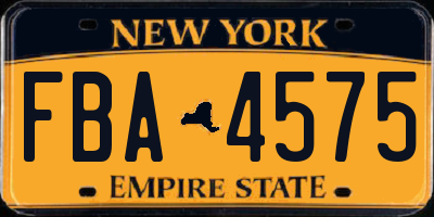 NY license plate FBA4575