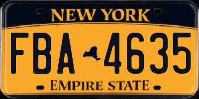 NY license plate FBA4635