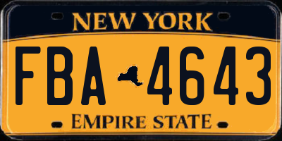 NY license plate FBA4643