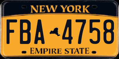 NY license plate FBA4758