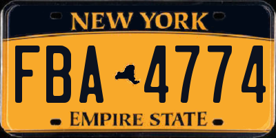 NY license plate FBA4774