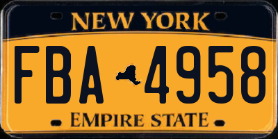 NY license plate FBA4958