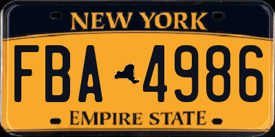 NY license plate FBA4986