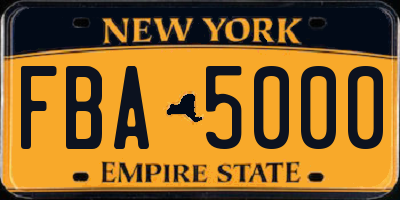 NY license plate FBA5000
