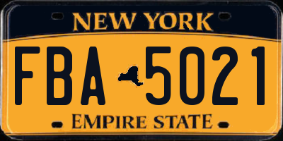 NY license plate FBA5021