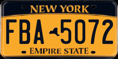 NY license plate FBA5072