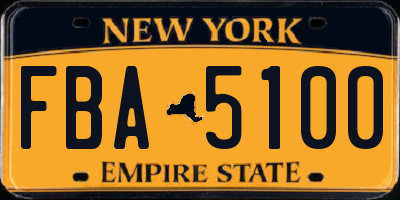 NY license plate FBA5100