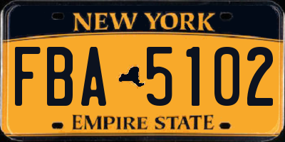 NY license plate FBA5102
