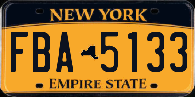 NY license plate FBA5133