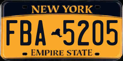 NY license plate FBA5205
