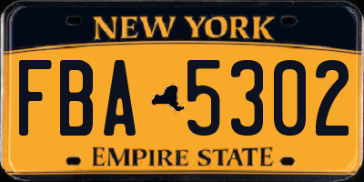 NY license plate FBA5302
