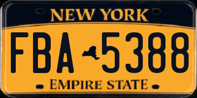 NY license plate FBA5388