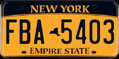 NY license plate FBA5403