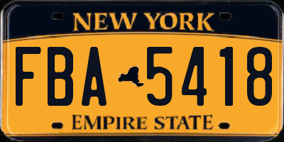 NY license plate FBA5418