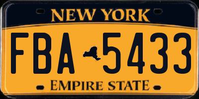 NY license plate FBA5433