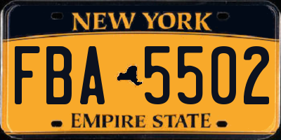 NY license plate FBA5502