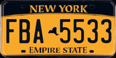 NY license plate FBA5533