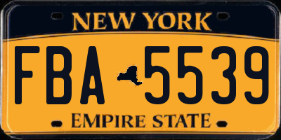 NY license plate FBA5539