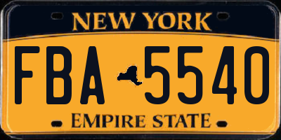 NY license plate FBA5540