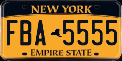NY license plate FBA5555