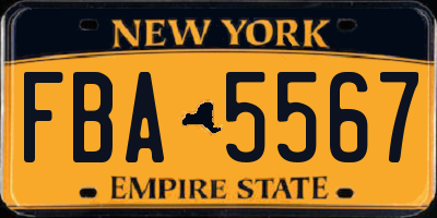 NY license plate FBA5567