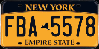 NY license plate FBA5578